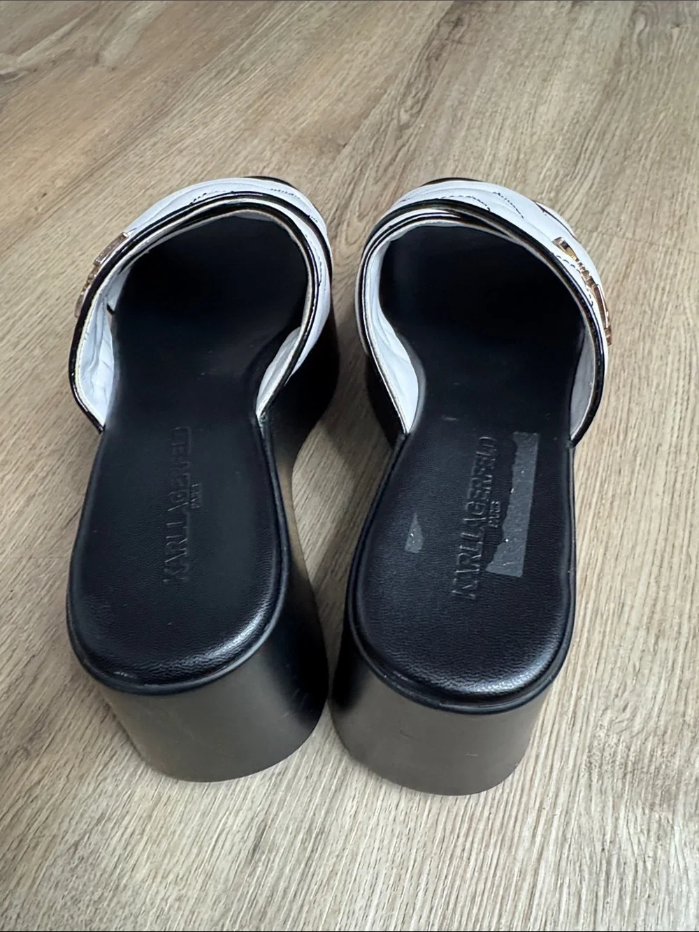 White Quilted Slide Sandals with Gold Accent - Women